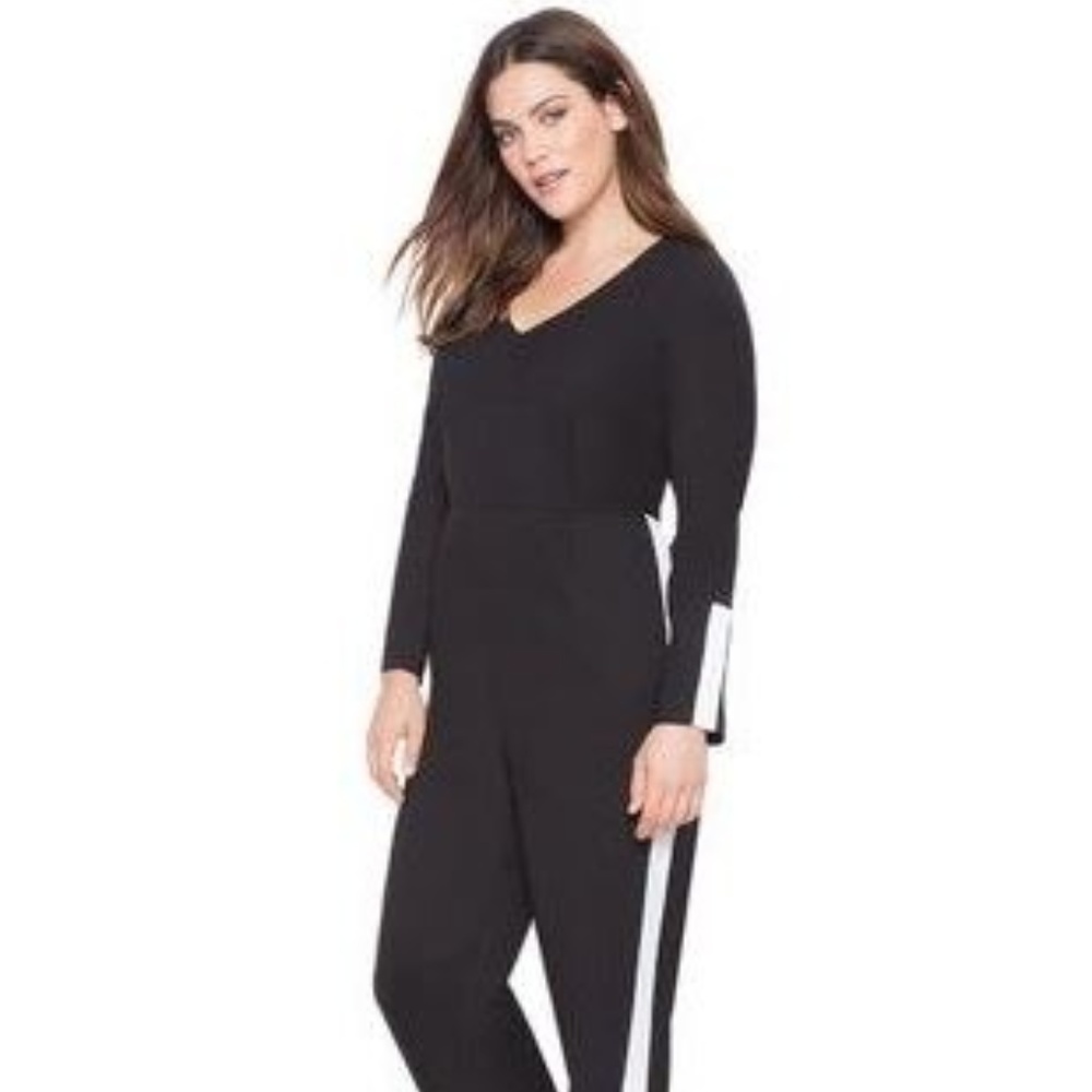 ELOQUII | Black Side Stripe Jumpsuit w/Gold Button